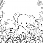 Cute Jungle Animals Coloring Page