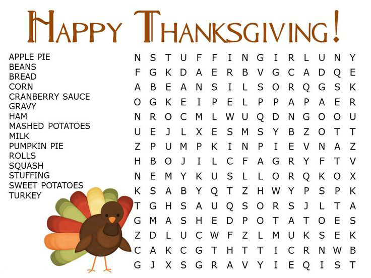 Easy Happy Thanksgiving Word Search