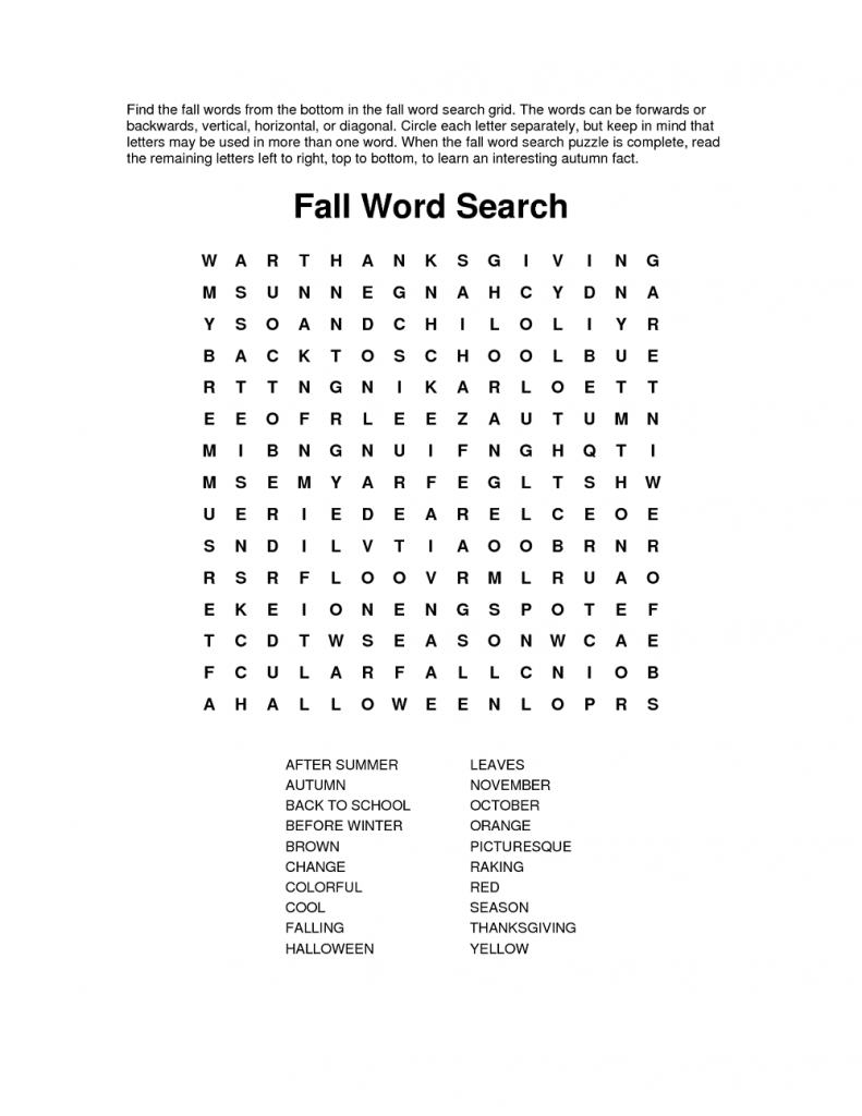 Fall Word Search