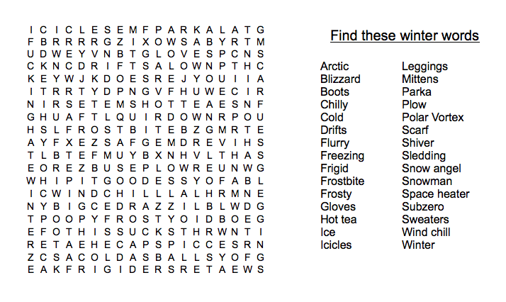 Find Winter Words Puzzle