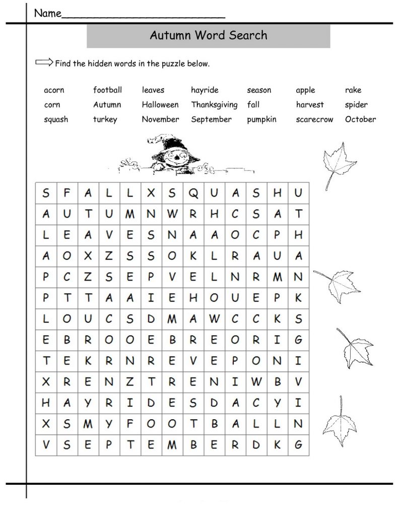 Free Autumn Word Search Printable