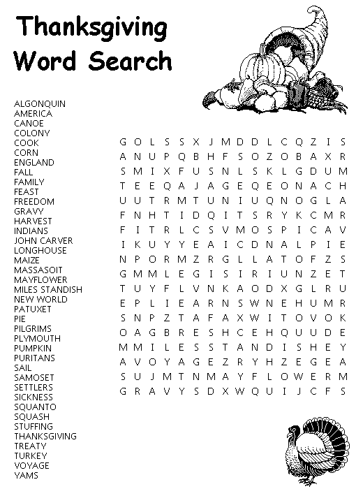 Free Thanksgiving Word Search