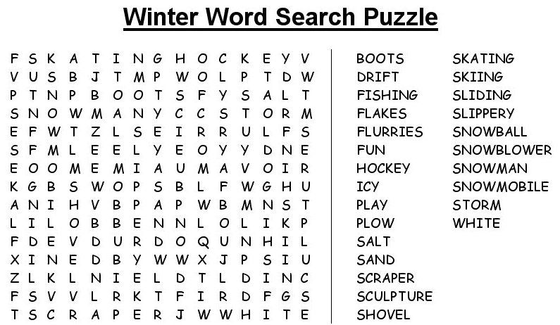 Free Winter Word Search Puzzle