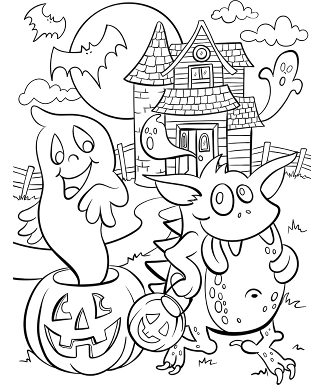 Halloween Scene Coloring Page