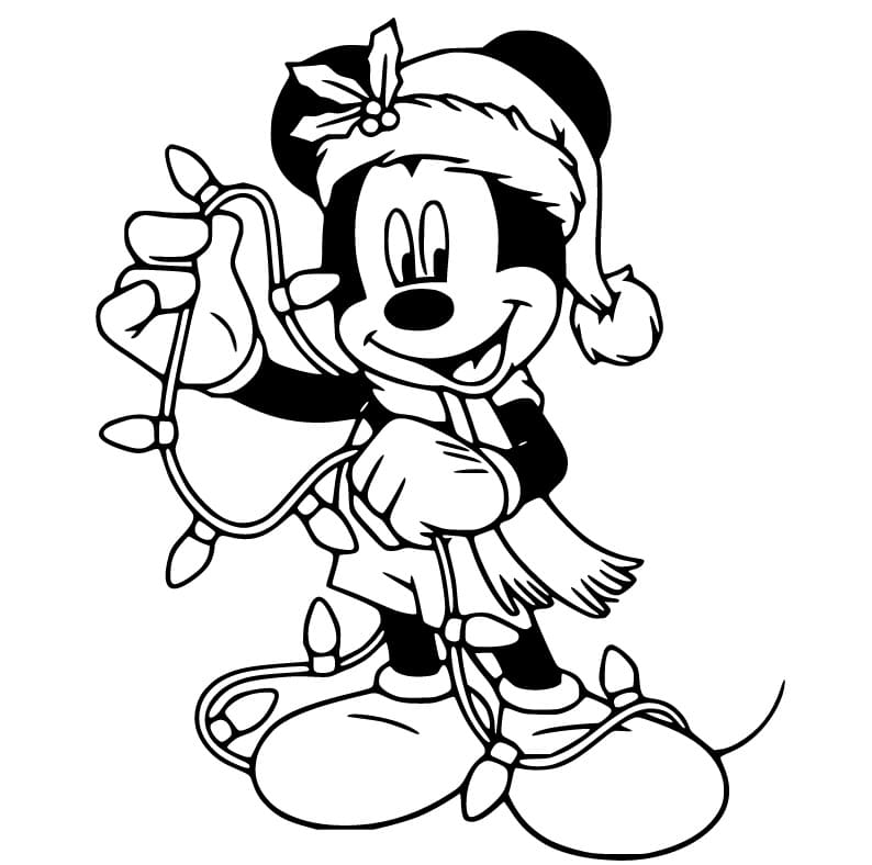 Mickey Mouse Christmas Lights Coloring Page