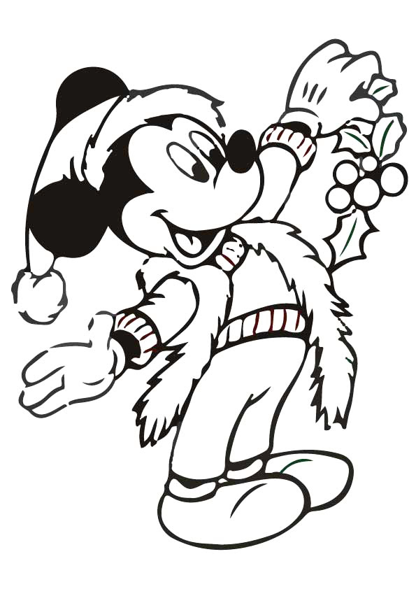 Mickey Mouse Holly Coloring Page