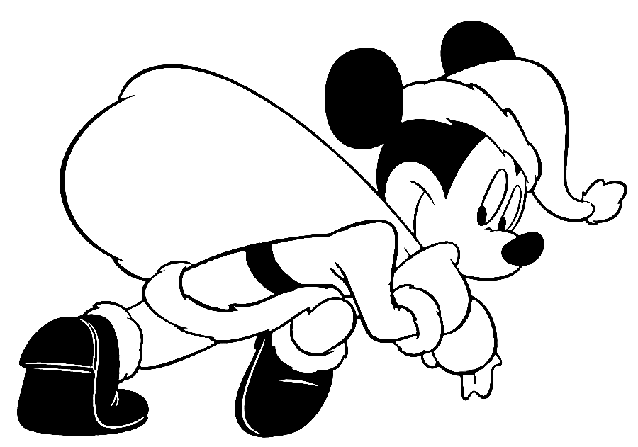 Mickey Mouse with Christmas Bag Coloring Page