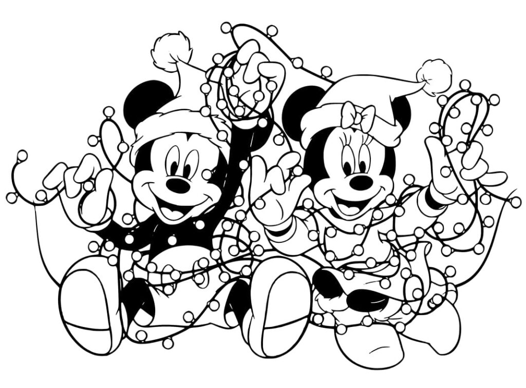 Mickey And Minnie Christmas Lights Coloring Page