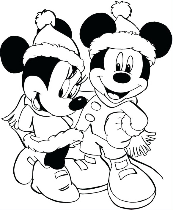 Mickey and Minnie on Christmas Coloring Page