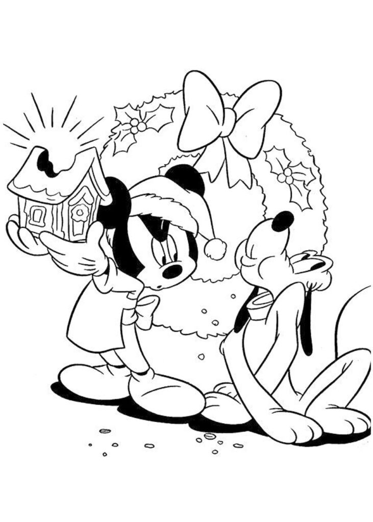 Mickey And Pluto Christmas Coloring Page