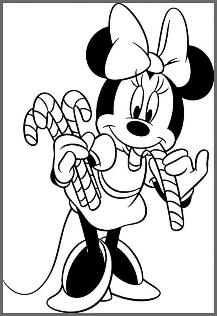 Minnie Candy Cane Christmas Coloring Pages