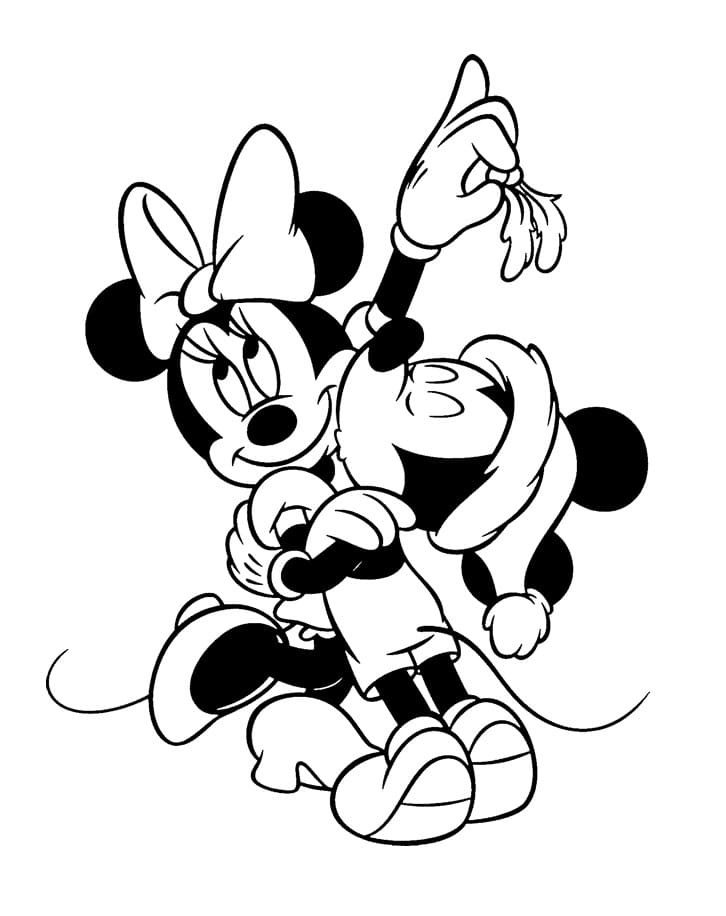 Minnie And Mickey Mistletoe Coloring Page