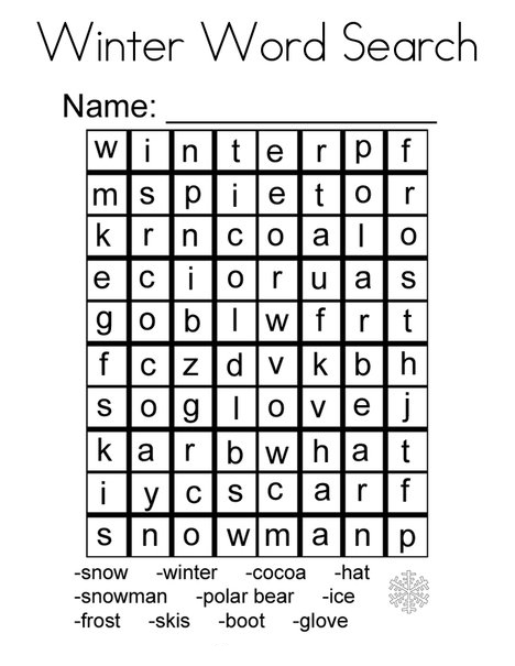 Print Winter Word Search Puzzle