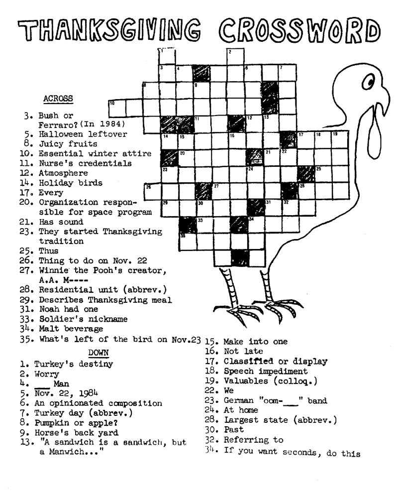 Thanksgiving Crossword Puzzle.