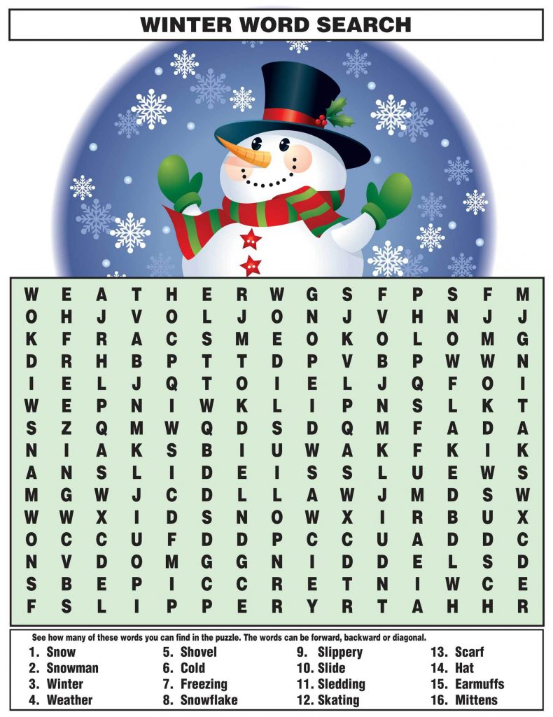 Printable Winter Word Search