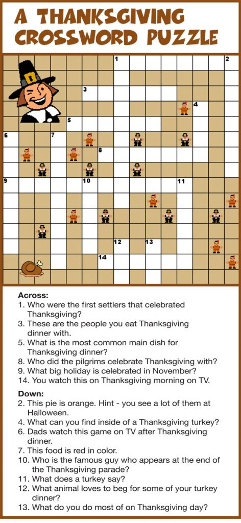 crossword thanksgiving puzzle puzzles printable coloring word bestcoloringpagesforkids words