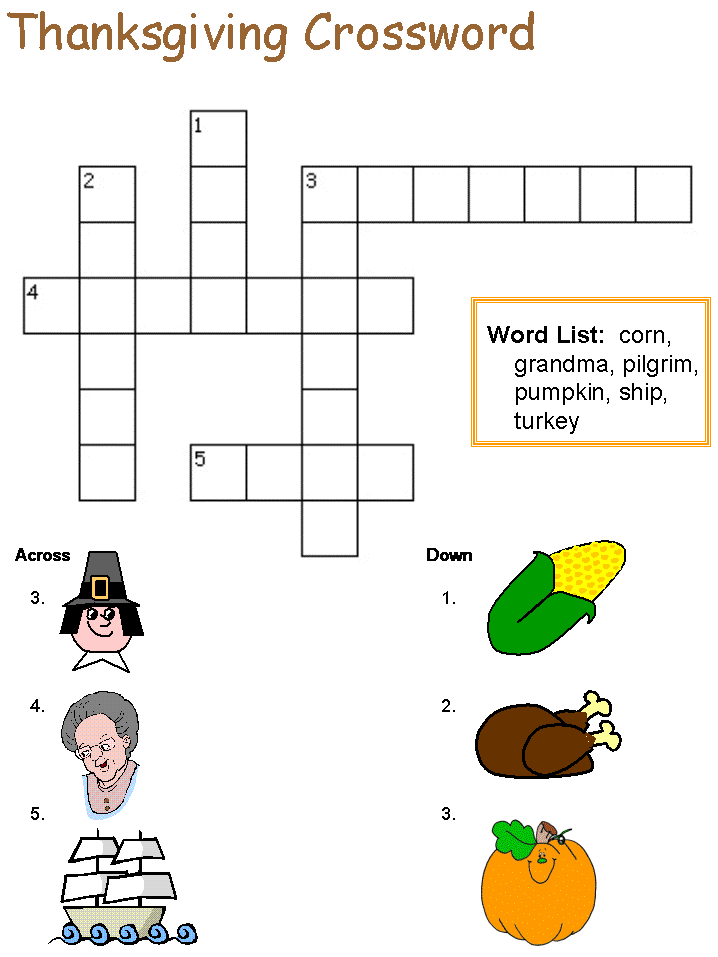 Thanksgiving Crossword Puzzle for Kids