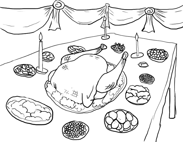 Thanksgiving Dinner Table Coloring Page