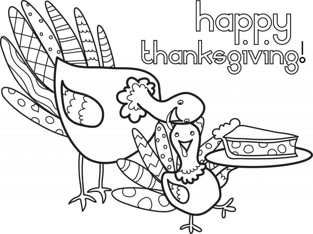 Thanksgiving Turkey and Pie - November Coloring Page