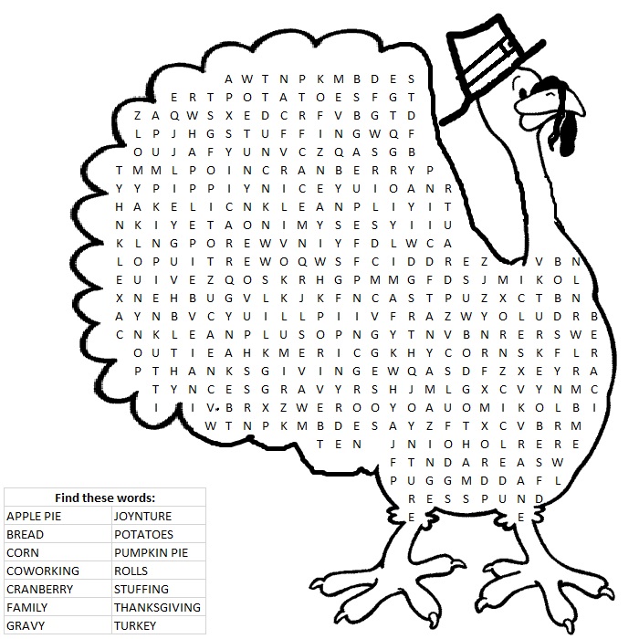 Word Search For Thanksgiving Printable