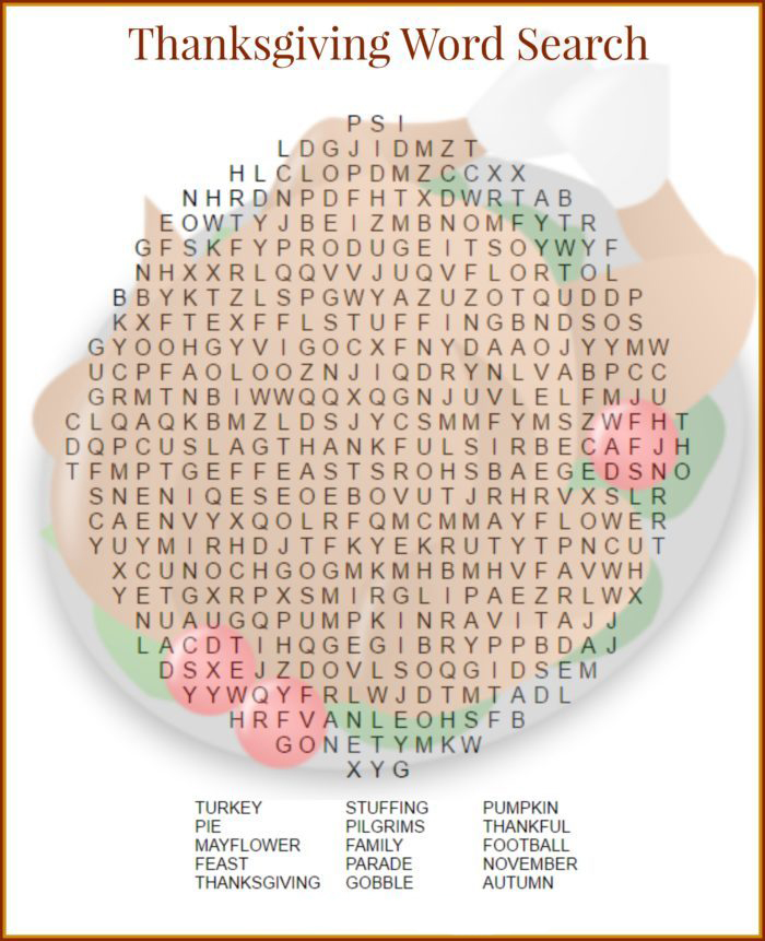 Thanksgiving Word Search Free Download