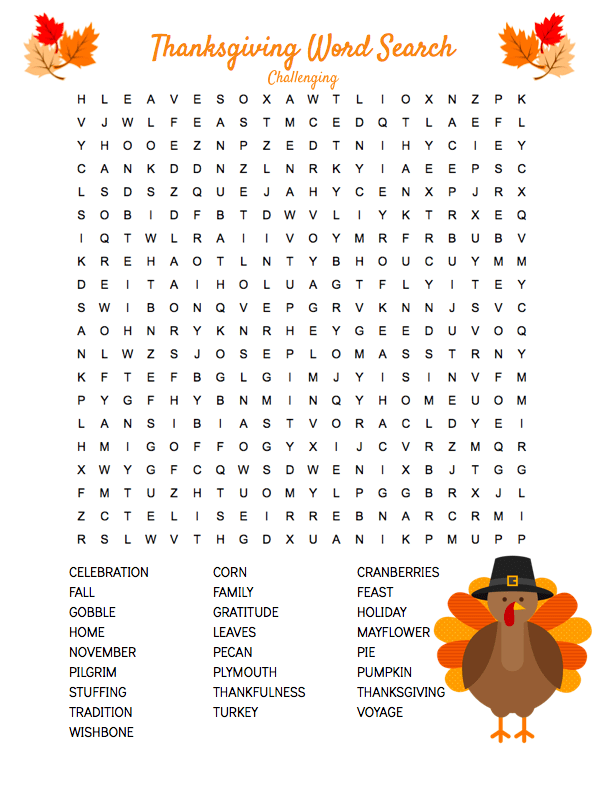 Thanksgiving Word Search Hard
