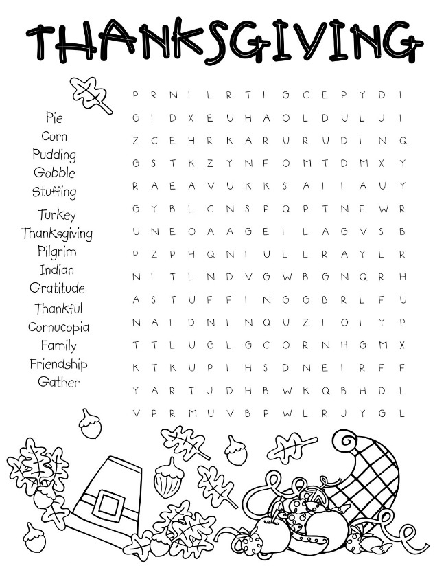 Free Printable Thanksgiving Word Search Large Print