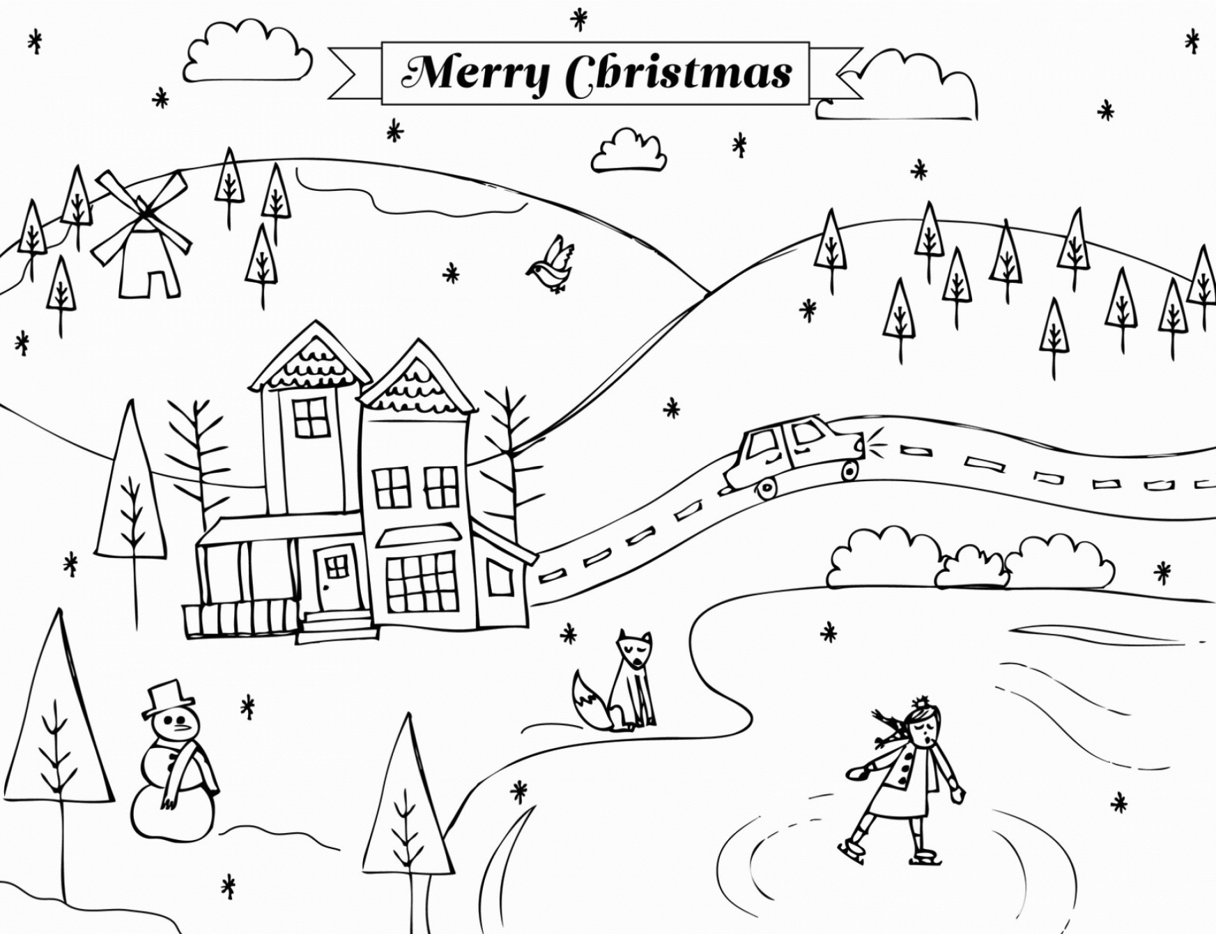 simple winter scene coloring pages