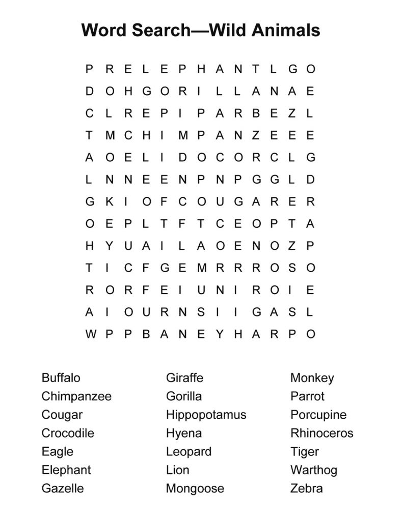 Animals Word Search for Kids