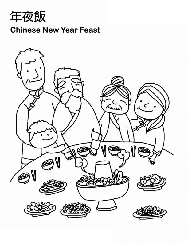 Chinese New Years Feast Coloring Page