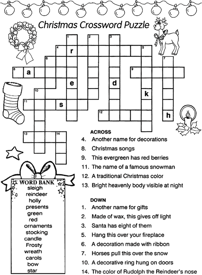 Christmas Crossword Puzzles Best Coloring Pages For Kids Motherhood