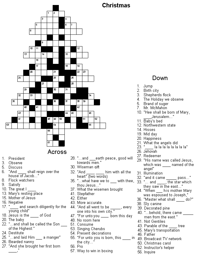 Christmas Crossword Puzzles Best Coloring Pages For Kids