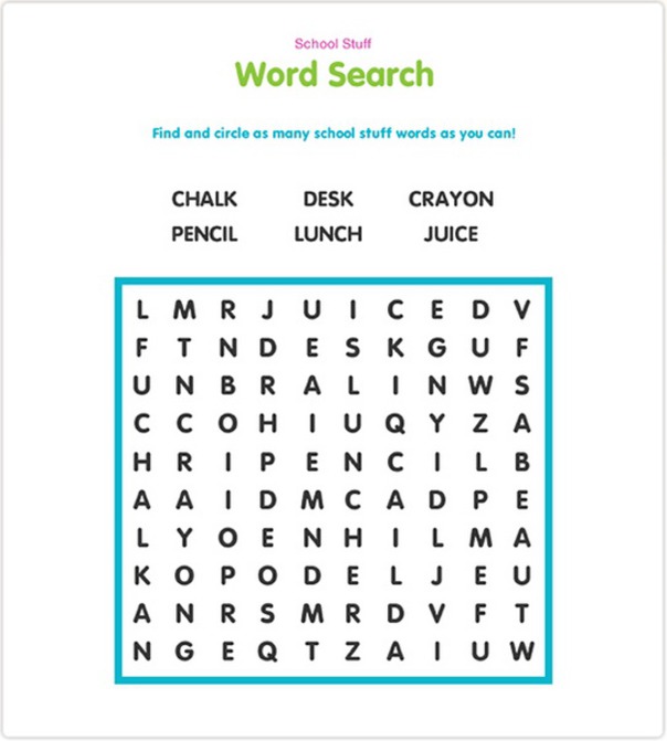 Easy School Word Search Printable
