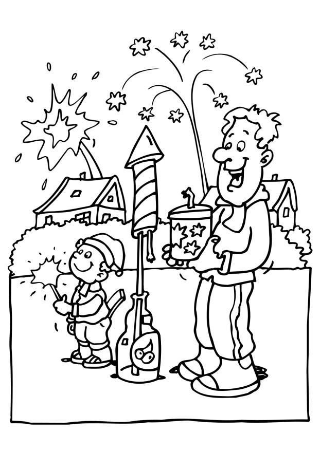 Fireworks For New Year Coloring Page