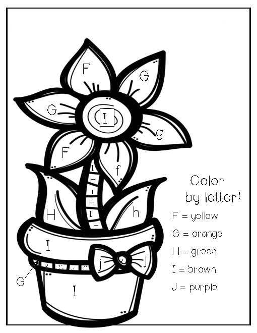 Flower Color By Letters Coloring Pages