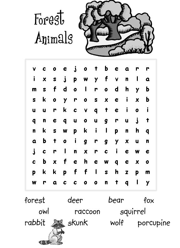 Forest Animals - Easy Word Search for Kids