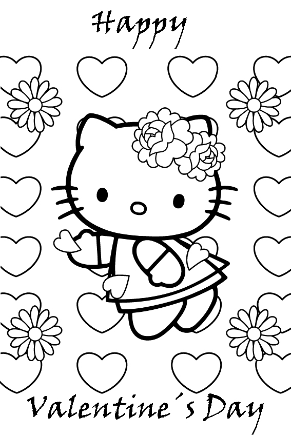 Hello Kitty Valentines Day Coloring Page