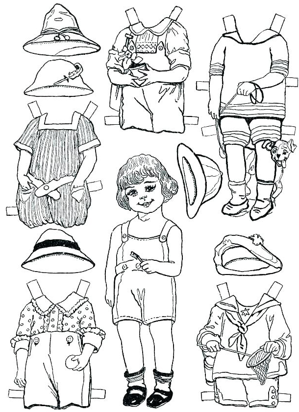 A Cute Little Printable Paper Doll with Retro Paper Doll Clothes