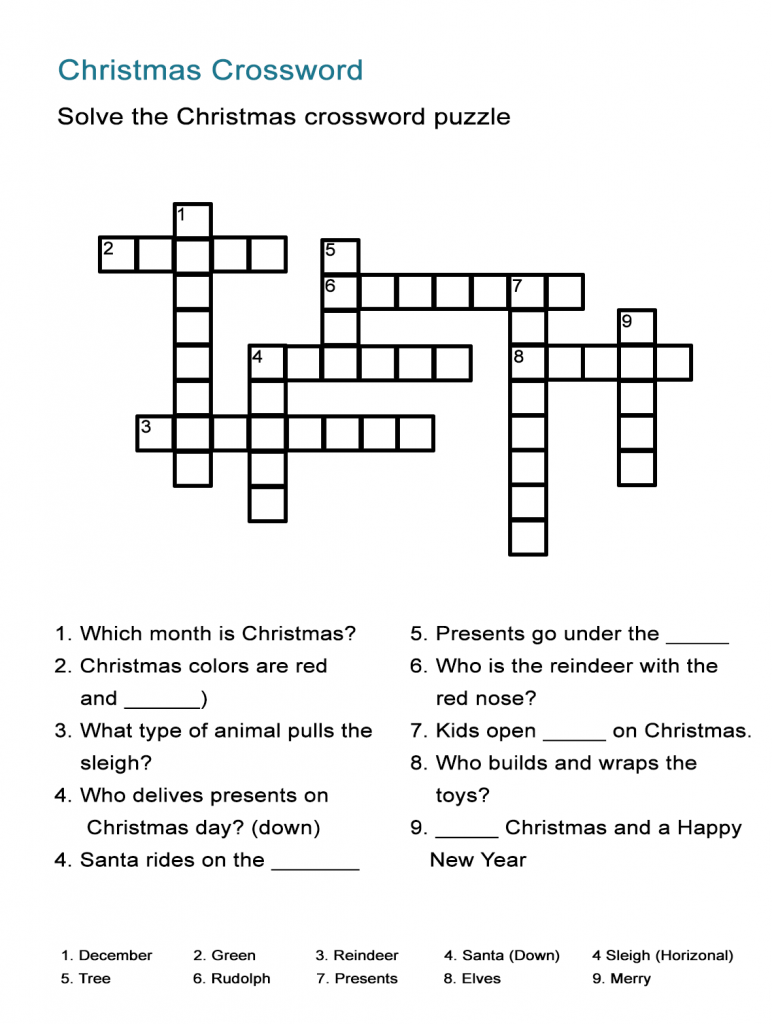 Simple Christmas Crossword Puzzles