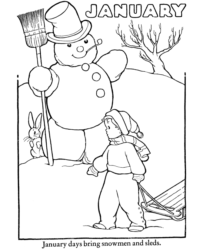 Snowman January Coloring Page