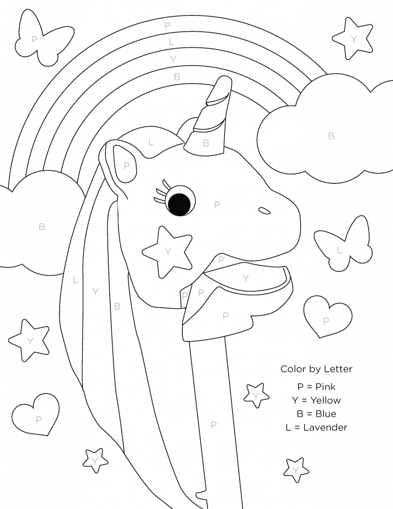 Unicorn - Color By Letter Coloring Pages