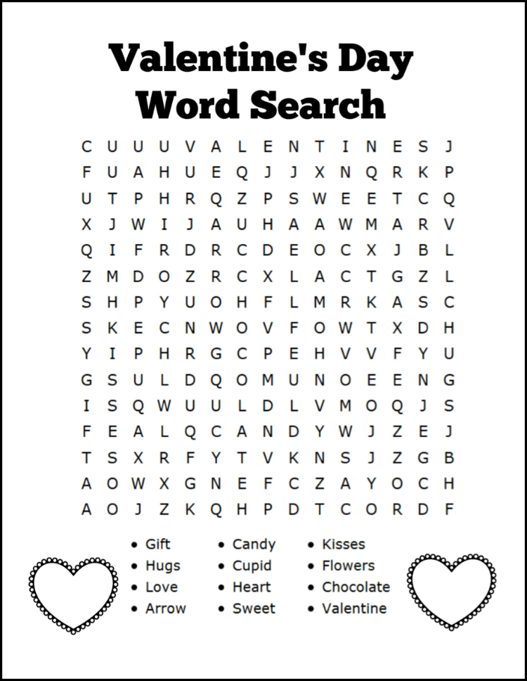 Valentines Day Word Search for Kids