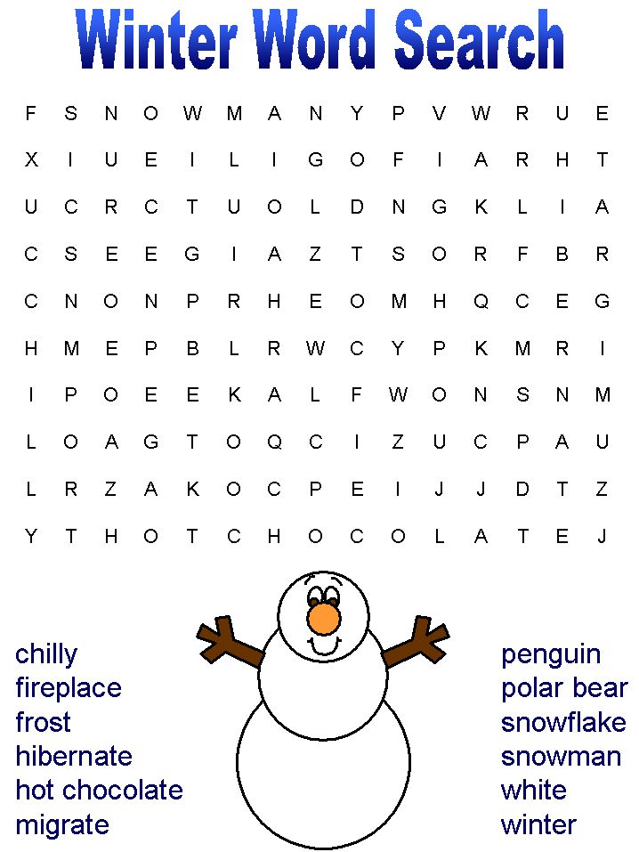 Winter Word Search for Kids