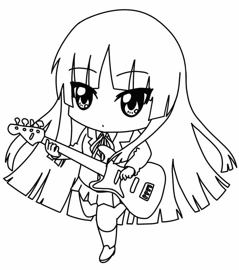 Cute Anime Girl Playing Guitar Coloring Page