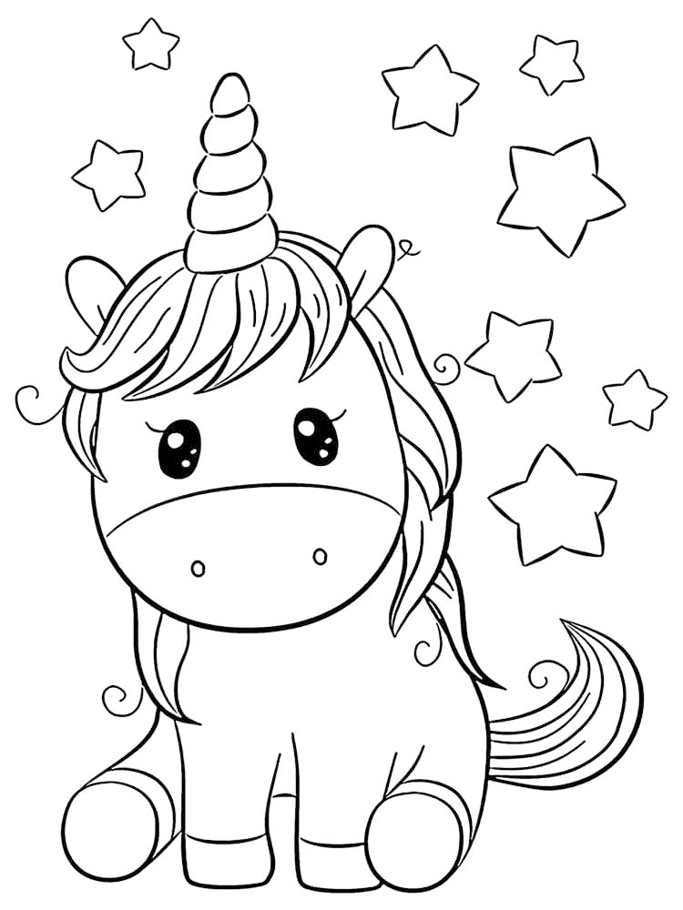 Cute Baby Unicorn Coloring Page