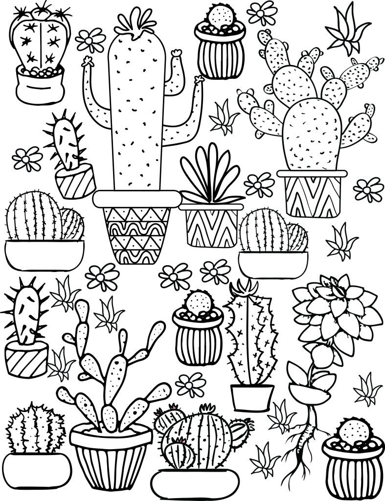 Cute Cacti Coloring Pages