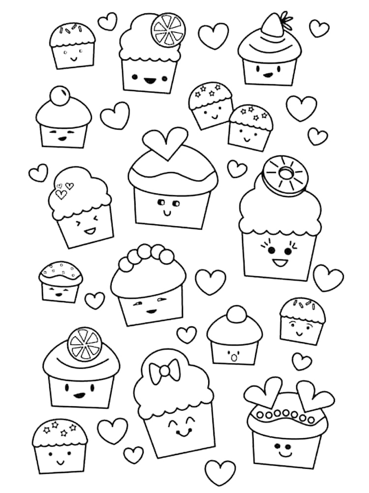 Cute Cupcakes Coloring Page