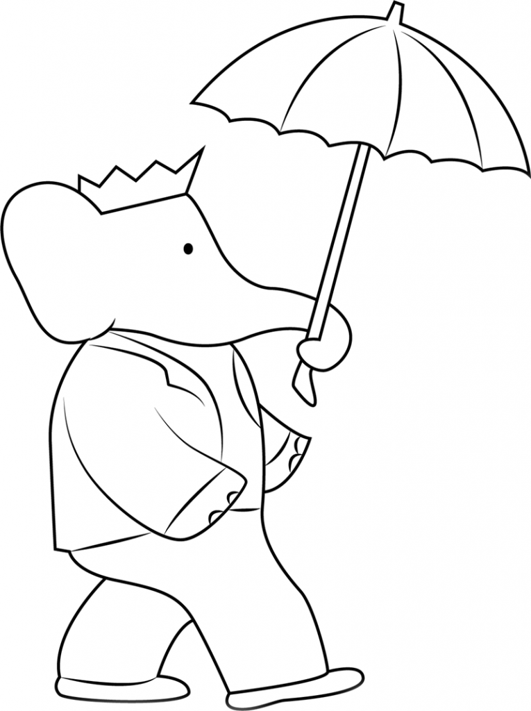 Elephant With Umbrella Coloring Pages