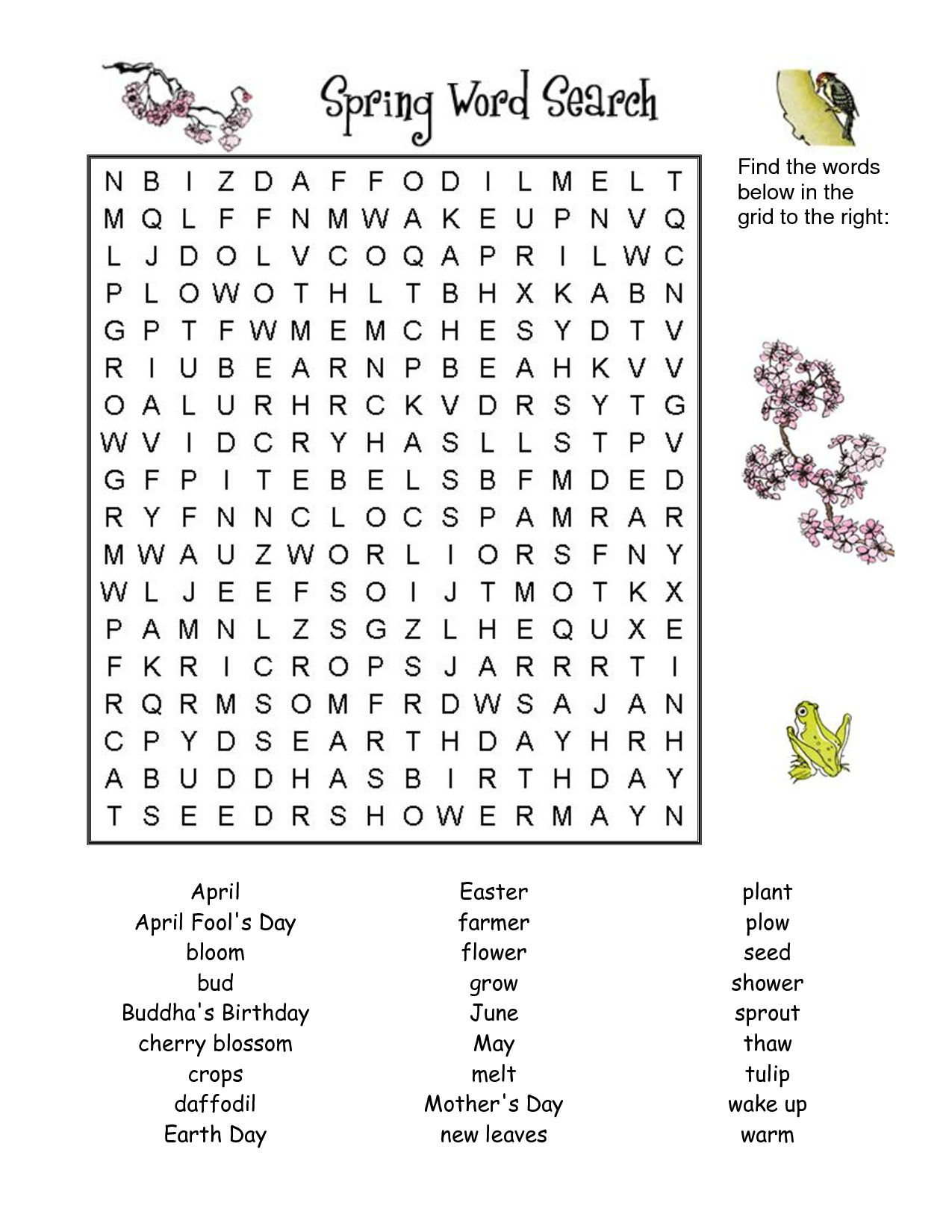 Spring Word Search - Best Coloring Pages For Kids