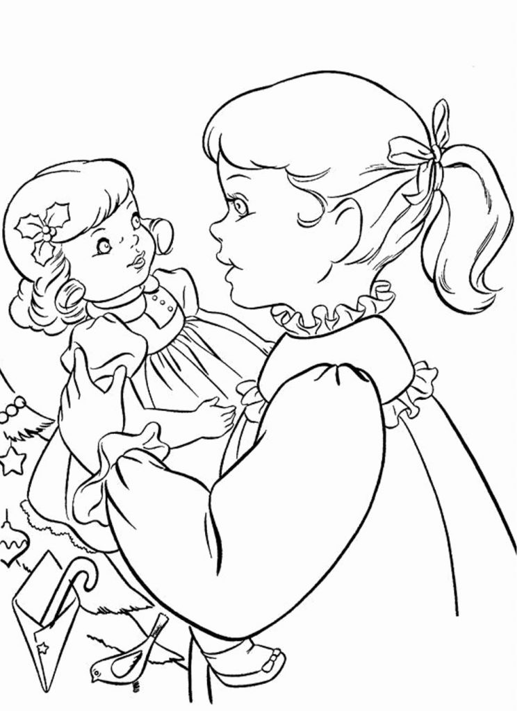 Girl and Doll Coloring Page